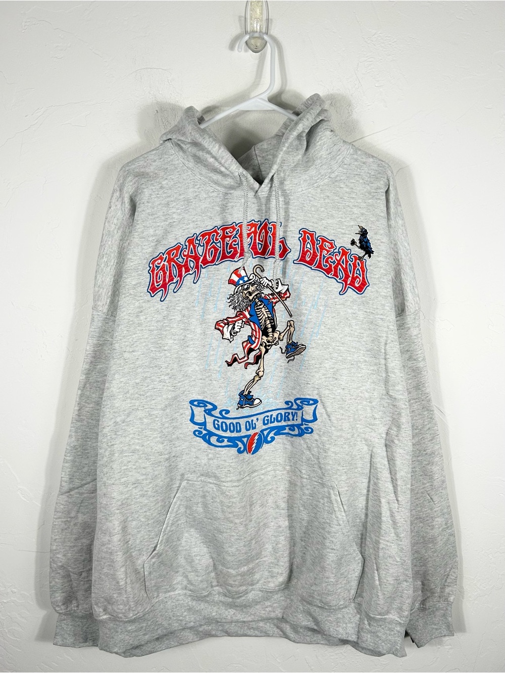 👁️ Grateful Dead Hoodie 3XL Grey Good Ol Glory Skeleton Graphic Sweatshirt